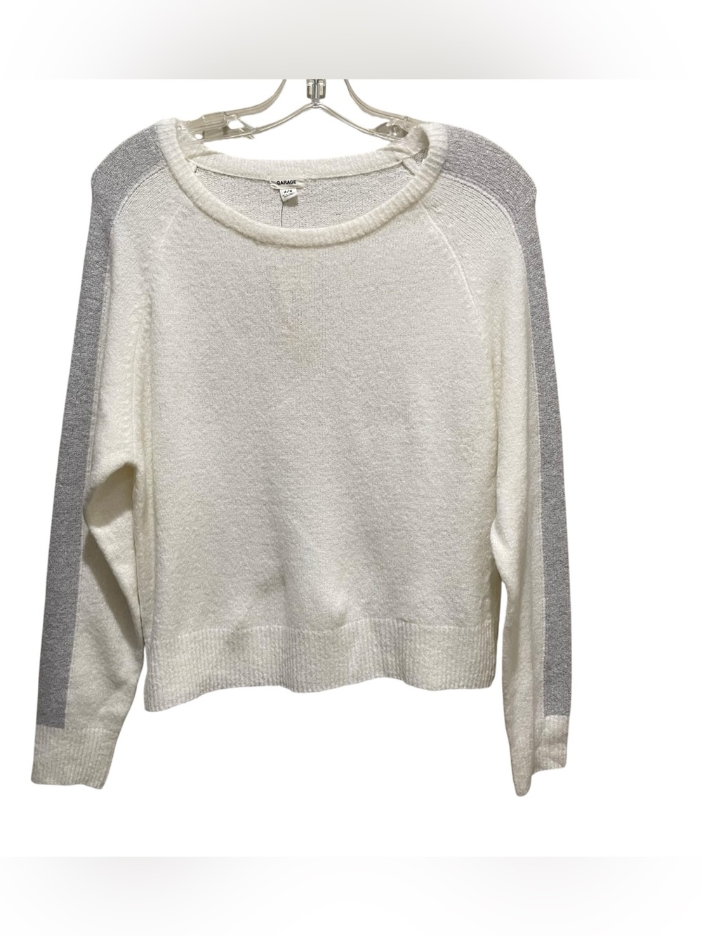 Garage White Gray Stripe Boucle Boat Neck Sweater Long Sleeve Womens Size Medium